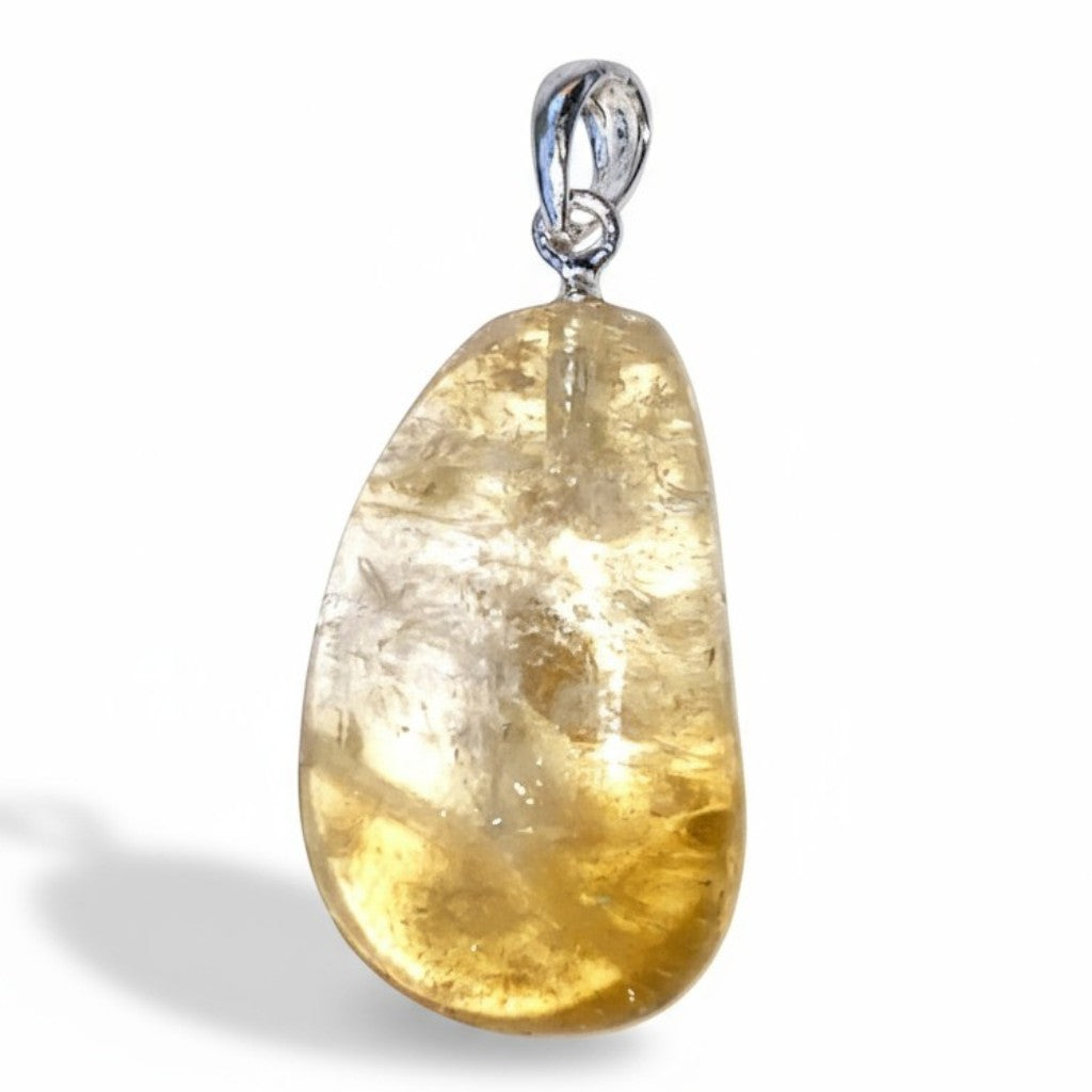 Pendentif citrine chauffée Brésil A pierre roulée boucle argent 925