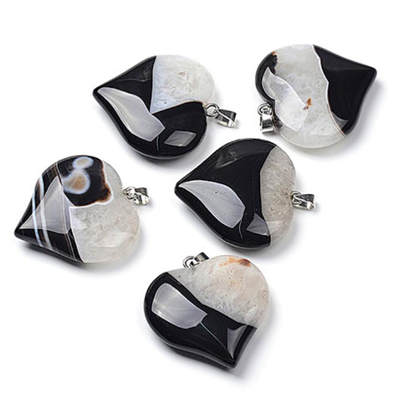 Pendentif cœur agate cristal Brésil A acier inoxydable (40mm)