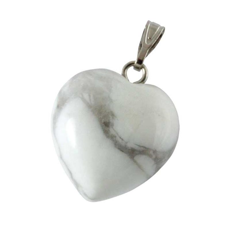 Pendentif coeur howlite Zimbabwe A acier inoxydable (15mm)