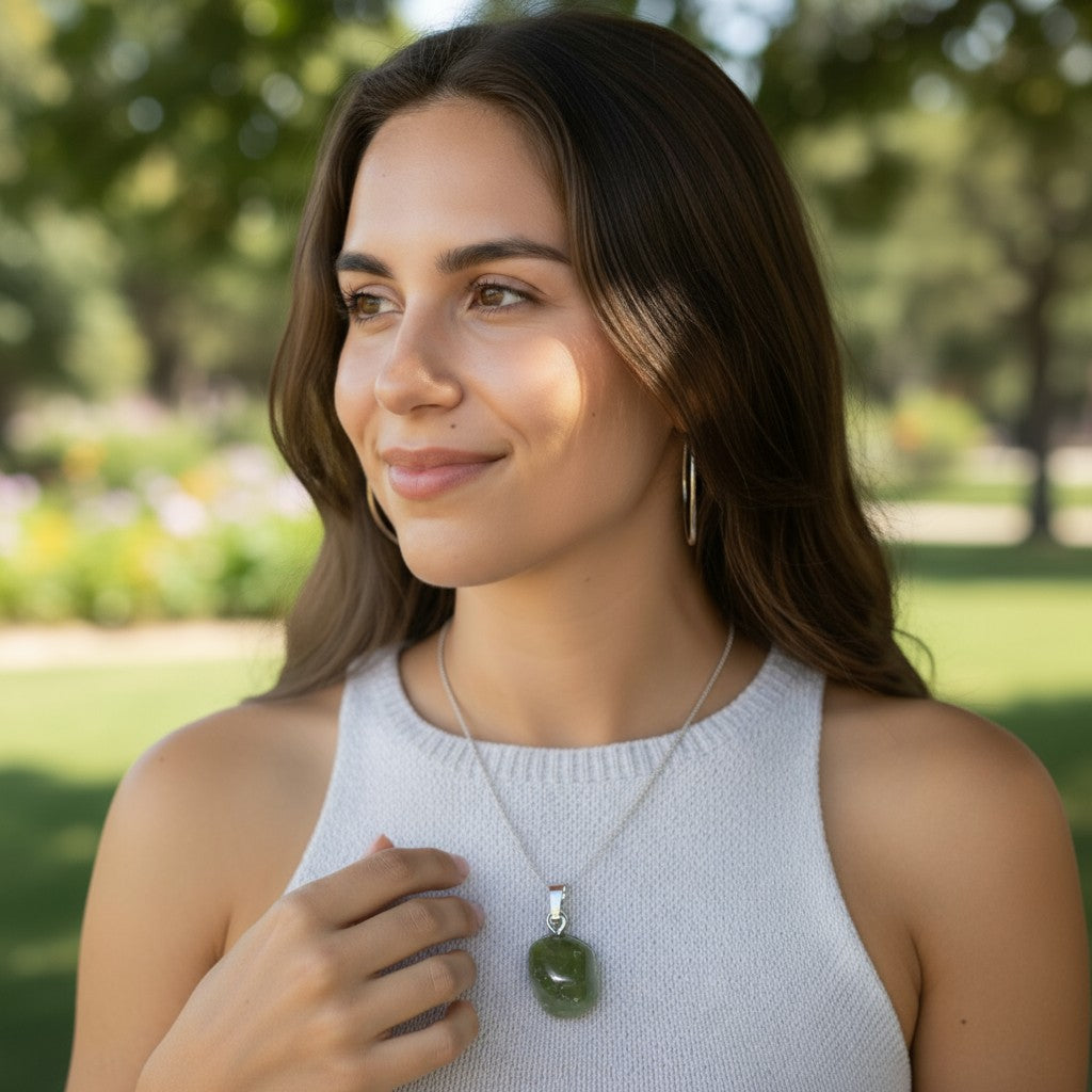 Pendentif grenat vert Mali A boucle argent 925