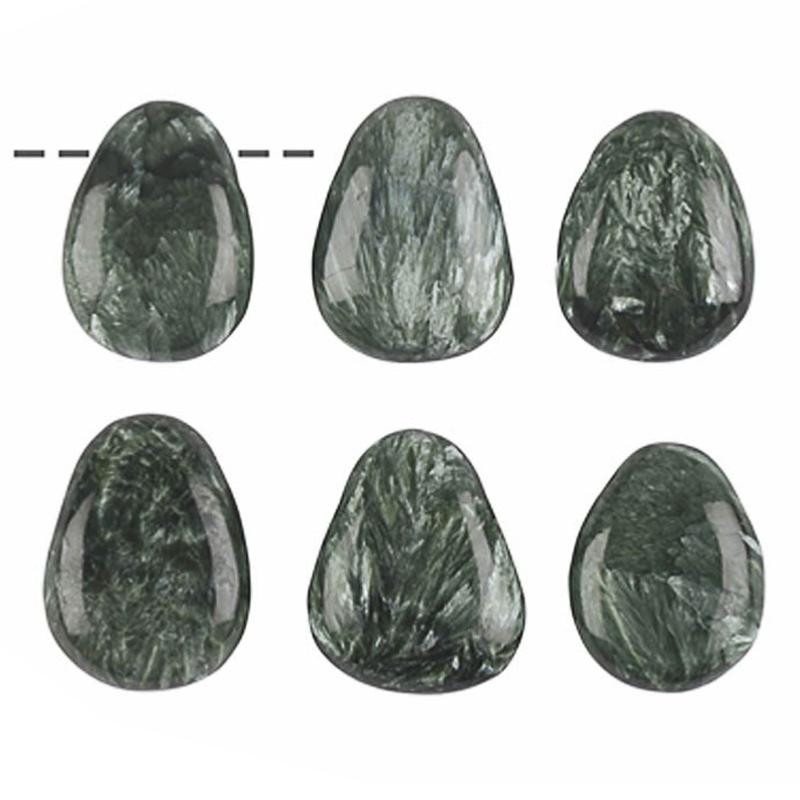 Pendentif séraphinite goutte Russie AA (pierre trouée) + cordon