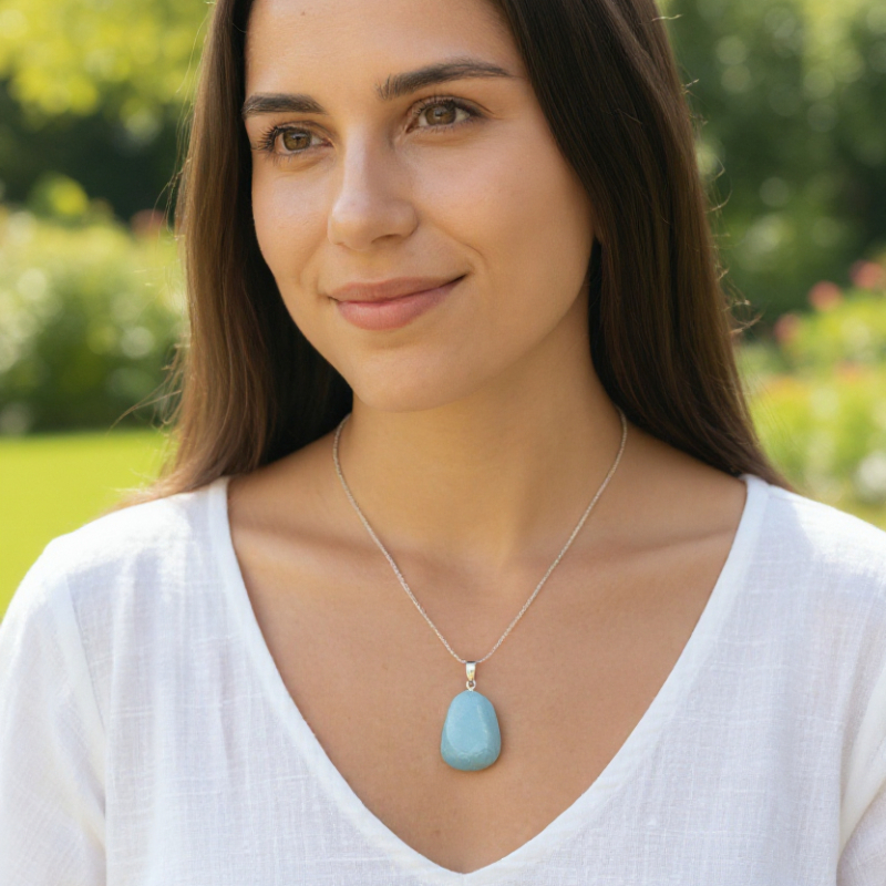 Colgante de aguamarina de Brasil con hebilla de plata 925 con piedra enrollada