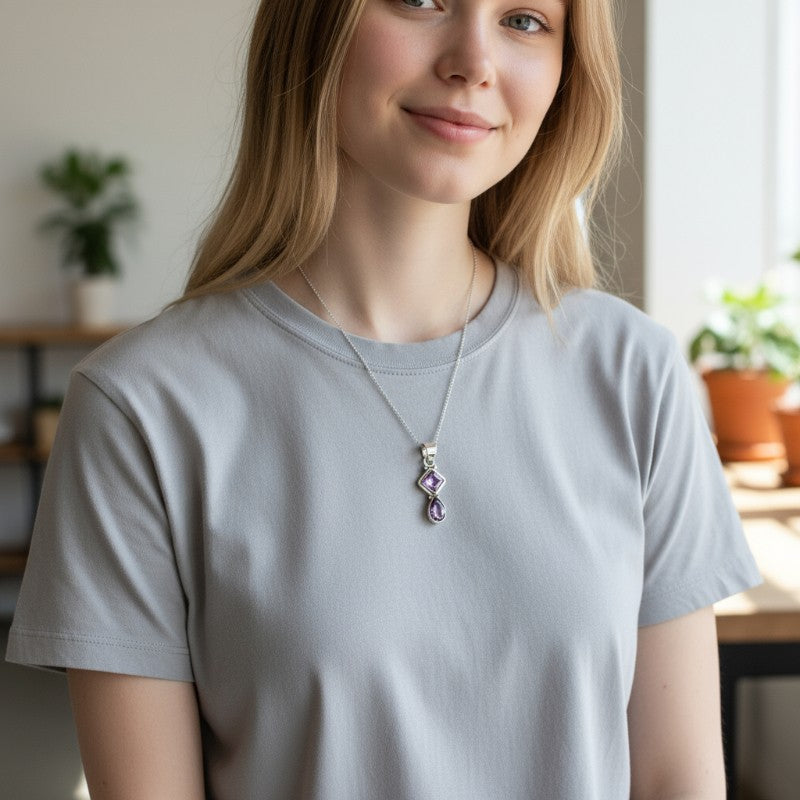 Colgante de amatista facetada Brasil AA plata 925