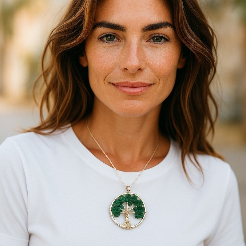 Brazilian Green Aventurine Tree of Life Pendant, 40mm