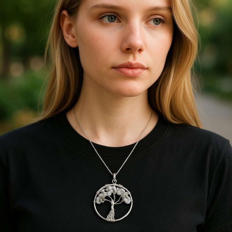 Tree of life pendant howlite Zimbabwe A 35-40mm stainless steel