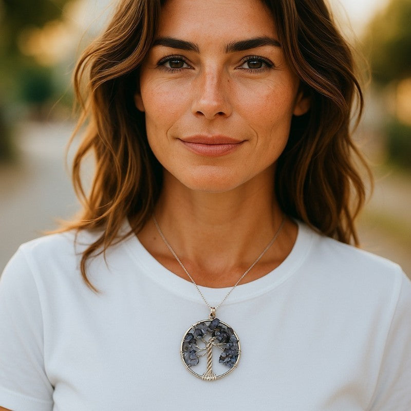 Tree of Life Pendant, Iolite (Cordierite), India, 40mm