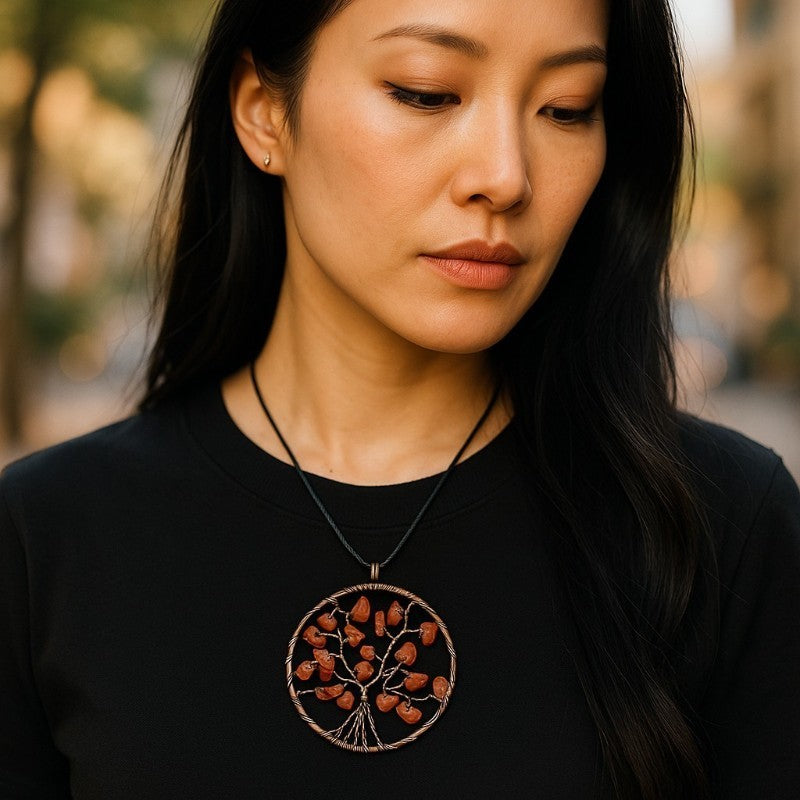 Red jasper tree of life pendant 50mm + cord
