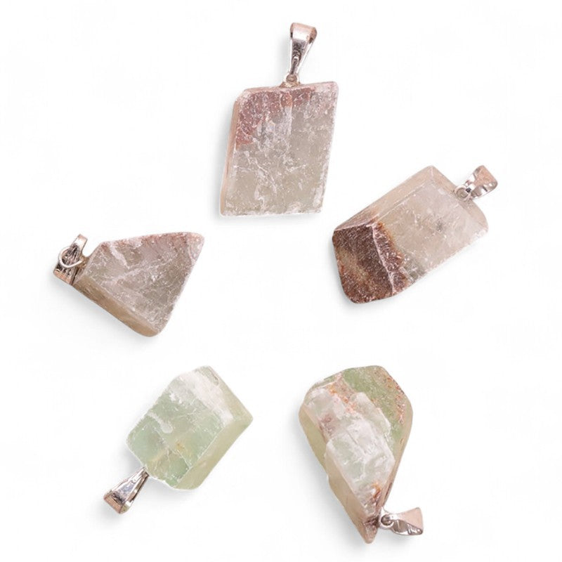 Green calcite pendant Mexico A stainless steel (raw stone)