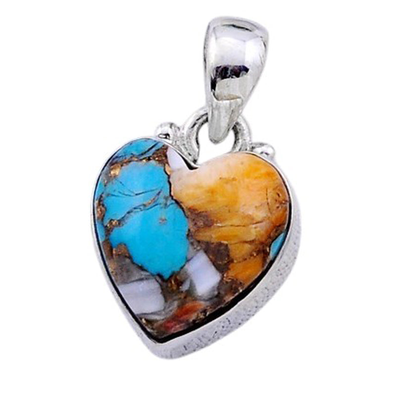 Pendentif coeur turquoise Spiny Oyster Arizona (Kingman) AAA argent 925