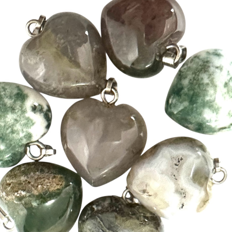 Moss agate heart pendant Brazil A stainless steel (15mm)