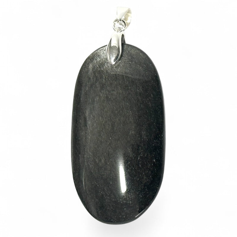 Pendentif obsidienne argentée Mexique AAA acier inoxydable