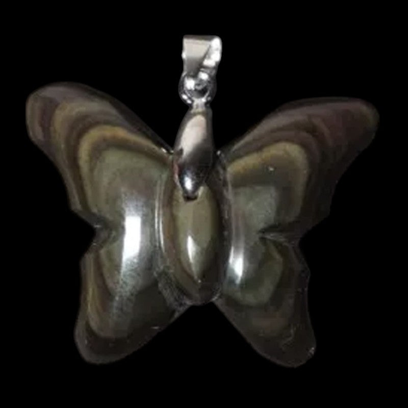 Pendentif papillon obsidienne oeil céleste Mexique AAA