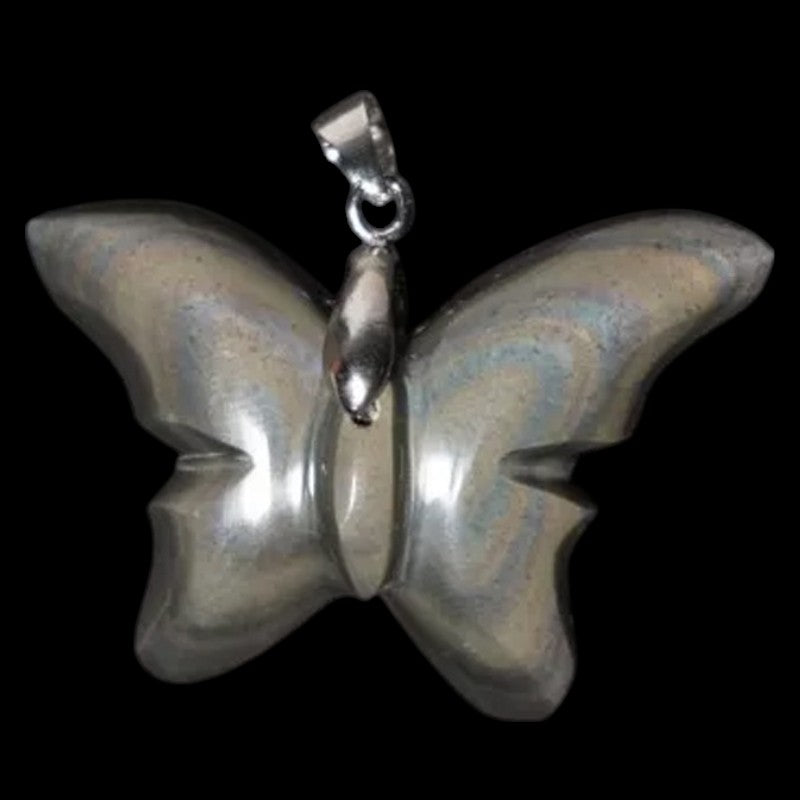 Pendentif papillon obsidienne oeil céleste Mexique AAA