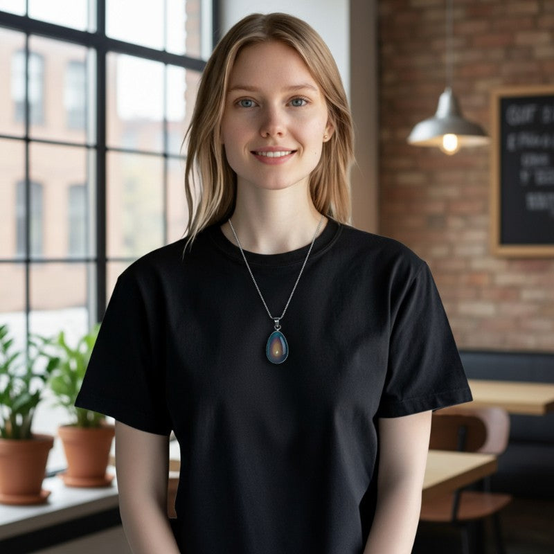 Pendentif obsidienne oeil céleste sertie Mexique AAA argent 925