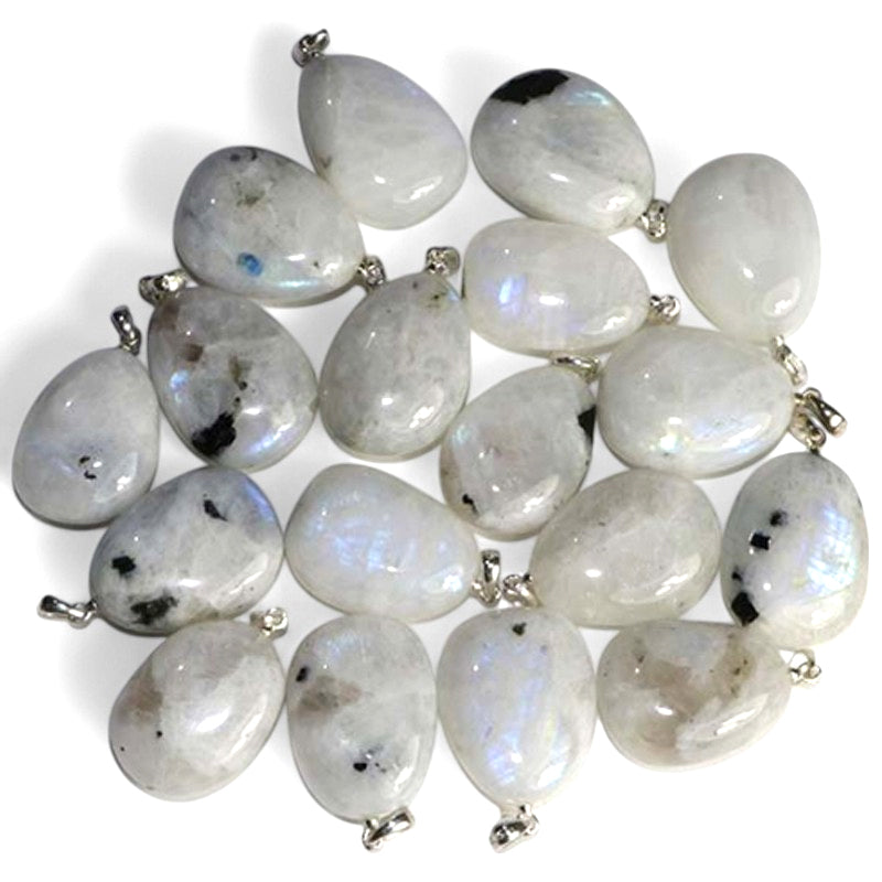 Pendentif pierre de lune arc en ciel (péristérite) Inde A boucle argent 925