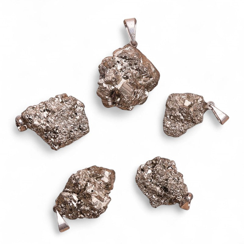 Pendentif pyrite Pérou AA acier inoxydable (pierre brute)