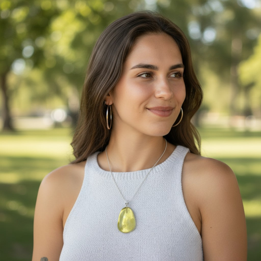 Pendentif quartz citron Brésil A pierre roulée boucle argent 925