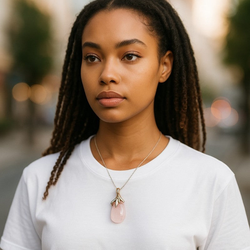 Colgante cuarzo rosa de Brasil AA plata 925