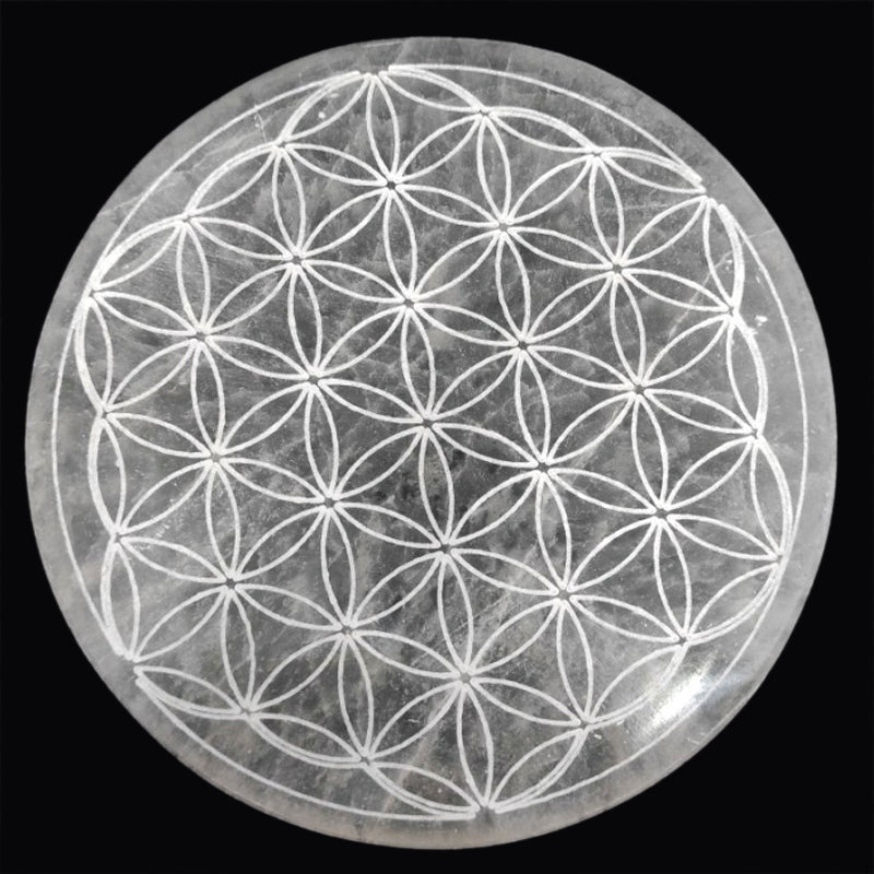 Selenite flower of life recharging plate - 100mm