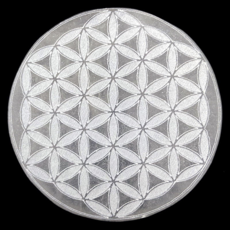 Selenite flower of life recharging plate - 150mm
