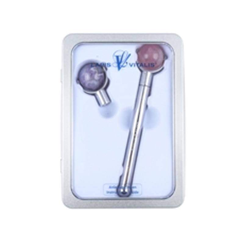 Ensemble rouleau de massage "CHI" Améthyste/Quartz rose