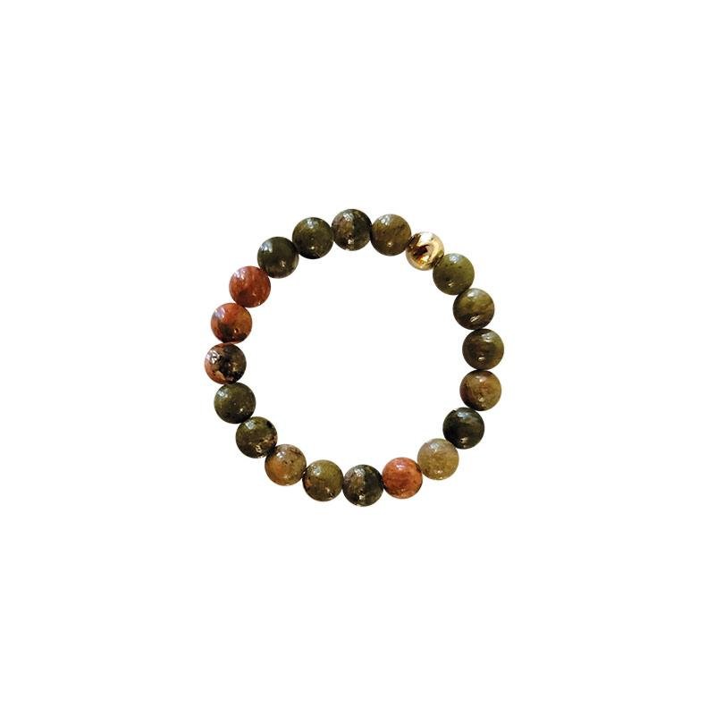 Bague perles Unakite Afrique du Sud A (boules 3mm) - La Boite à Cailloux