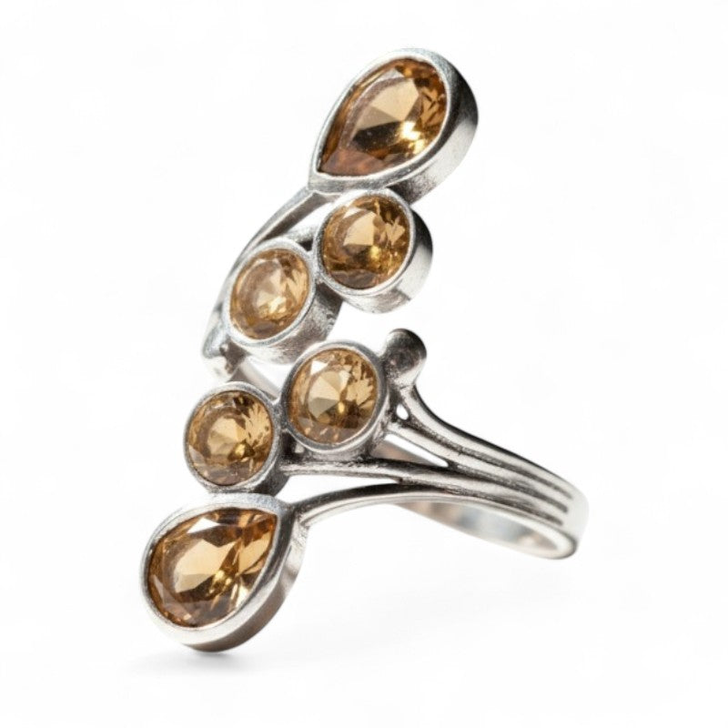 Adjustable ring Natural Citrine Brazil AAA silver 925