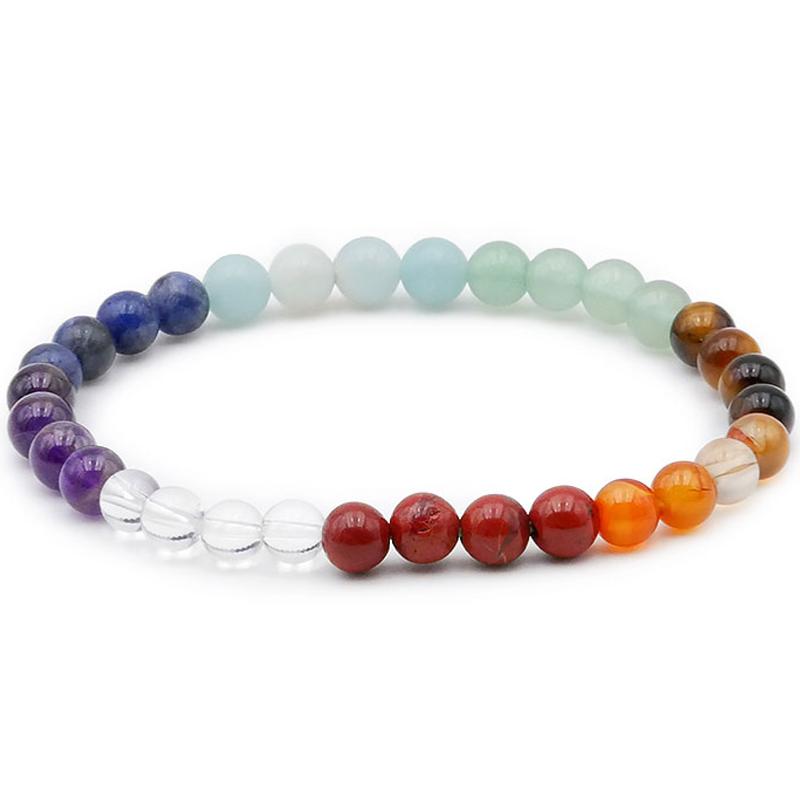 Bracelet 7 chakras modèle 1 AB (boules 5 - 6mm) - La Boite à Cailloux