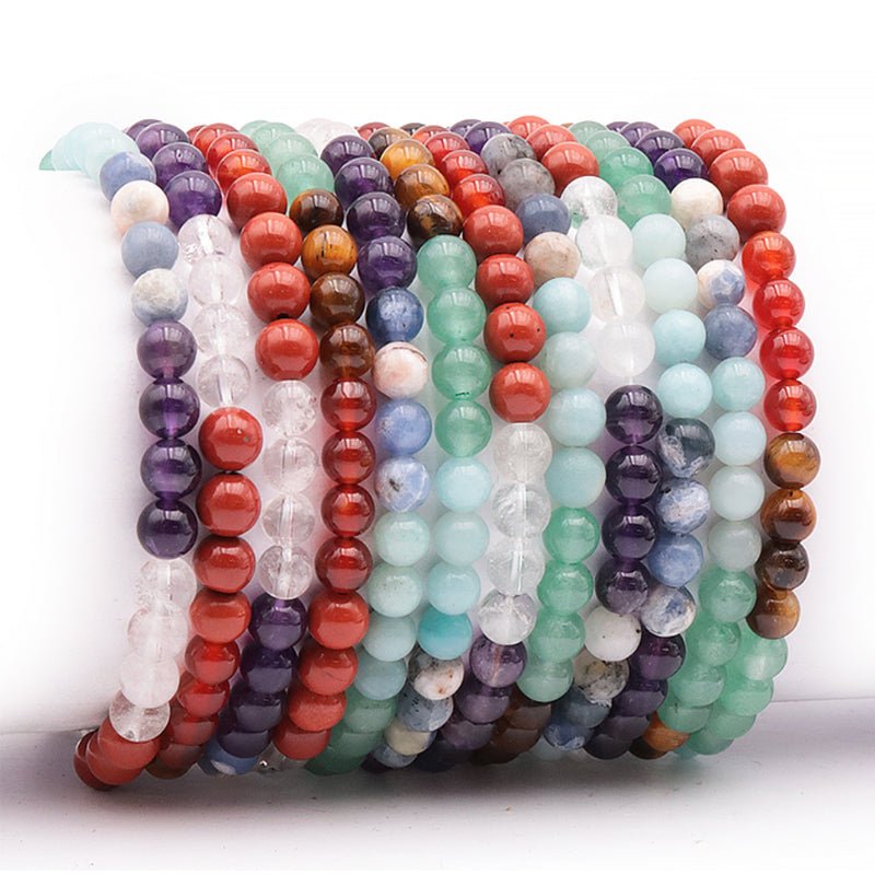 Bracelet 7 chakras modèle 1 AB (boules 5 - 6mm) - La Boite à Cailloux