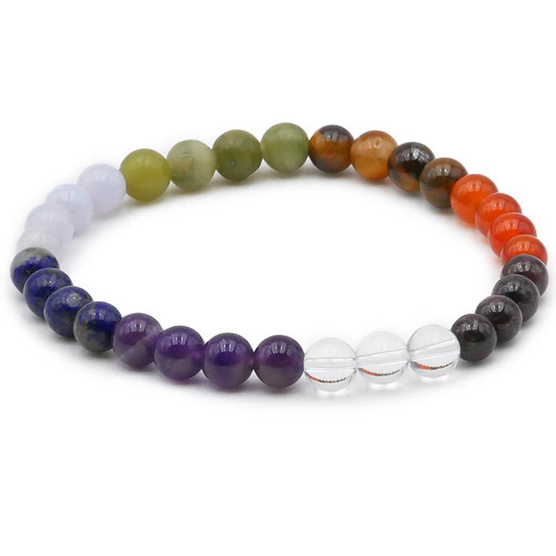 Bracelet 7 chakras modèle 4 A (boules 5 - 6mm) - La Boite à Cailloux