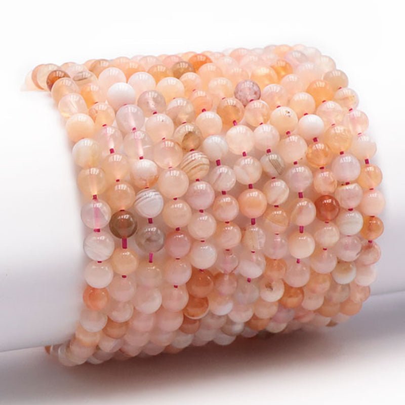 Bracelet agate Botswana rose A+ (boules 5 - 6mm) - La Boite à Cailloux