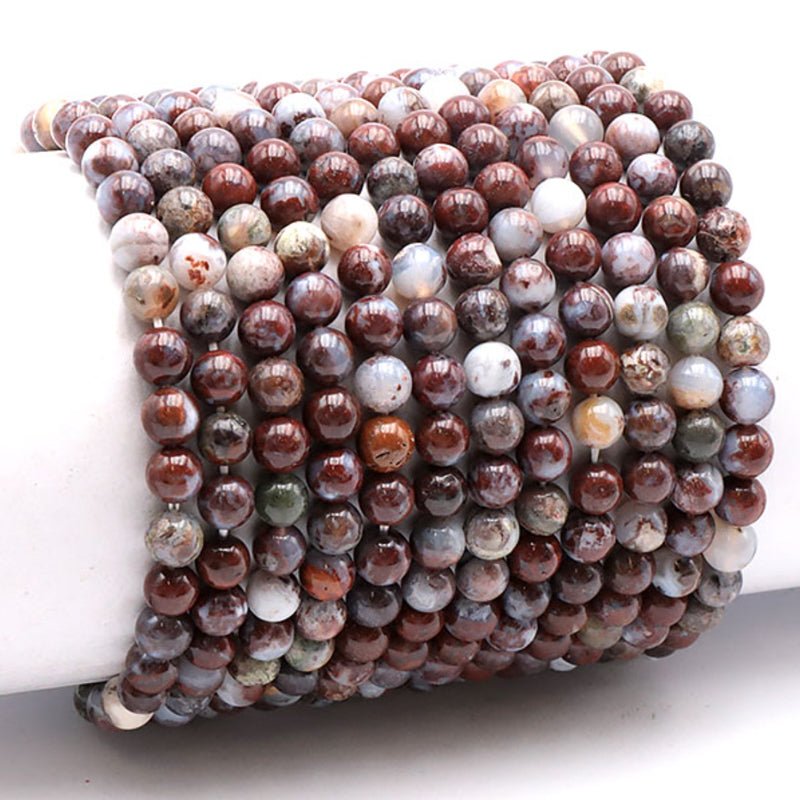 Bracelet agate crazy lace rouge Mexique AA (boules 5 - 6mm) - La Boite à Cailloux