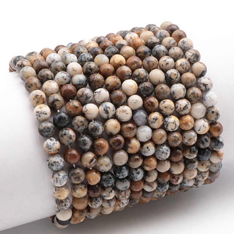 Bracelet agate dentrite Brésil A (boules 5 - 6mm) - La Boite à Cailloux