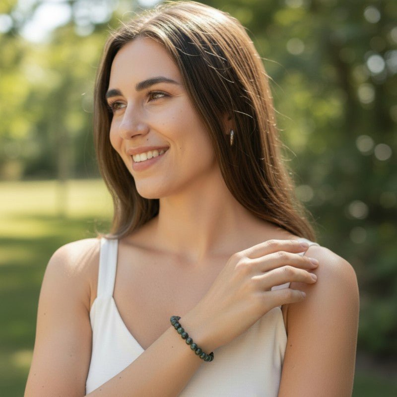Bracelet agate mousse Brésil A (boules 5 - 6mm) - La Boite à Cailloux