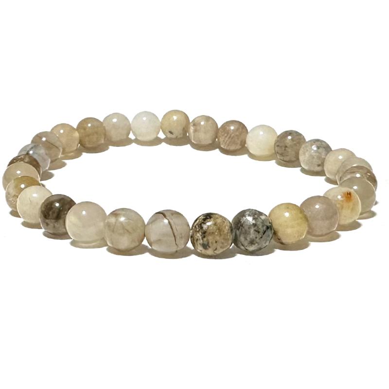 Bracelet agate plume Brésil AB (boules 5 - 6mm) - La Boite à Cailloux