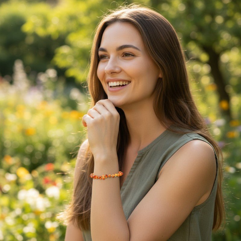 Bracelet ambre cognac Lituanie A (forme naturelle 5 - 6mm) - La Boite à Cailloux