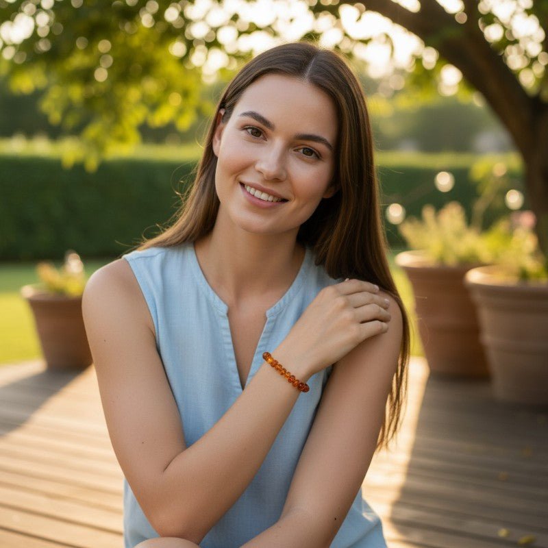 Bracelet ambre cognac Lituanie A (perles 6 - 8mm) - La Boite à Cailloux