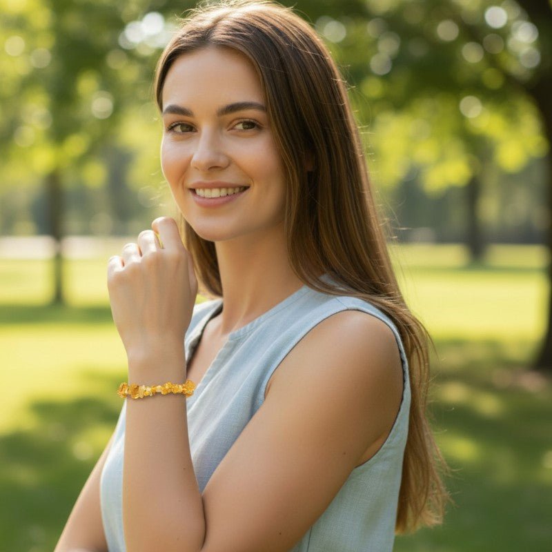 Bracelet ambre miel Lituanie A+ (perles baroques) - La Boite à Cailloux