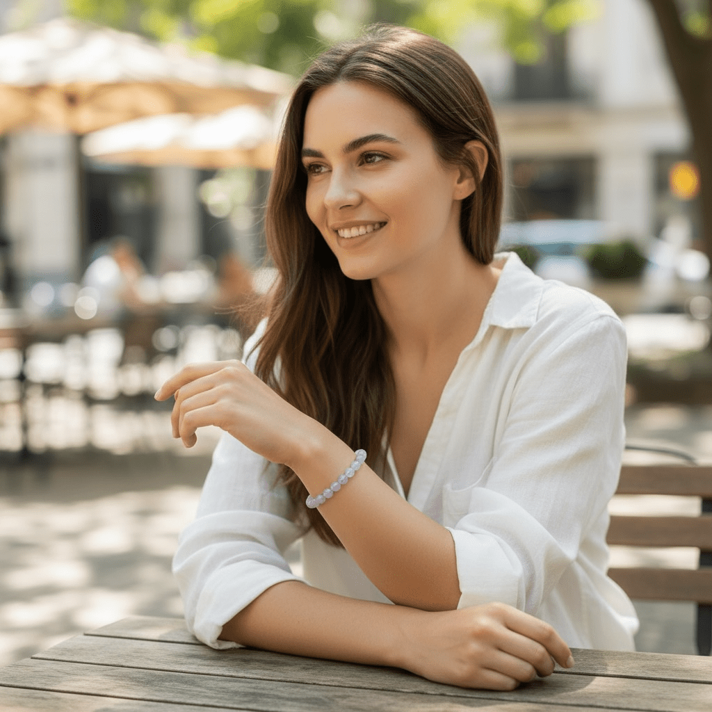 Bracelet améthyste lavande Brésil AA (boules 5 - 6mm) - La Boite à Cailloux