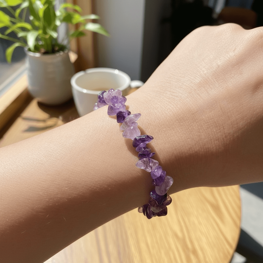 Bracelet améthyste rubanée Brésil A (perles baroques) - La Boite à Cailloux