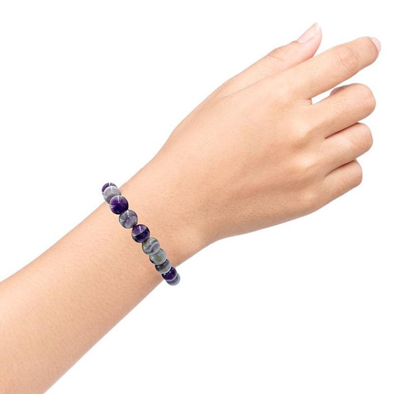 Bracelet améthyste rubanée Brésil AA (boules 5 - 6mm) - La Boite à Cailloux