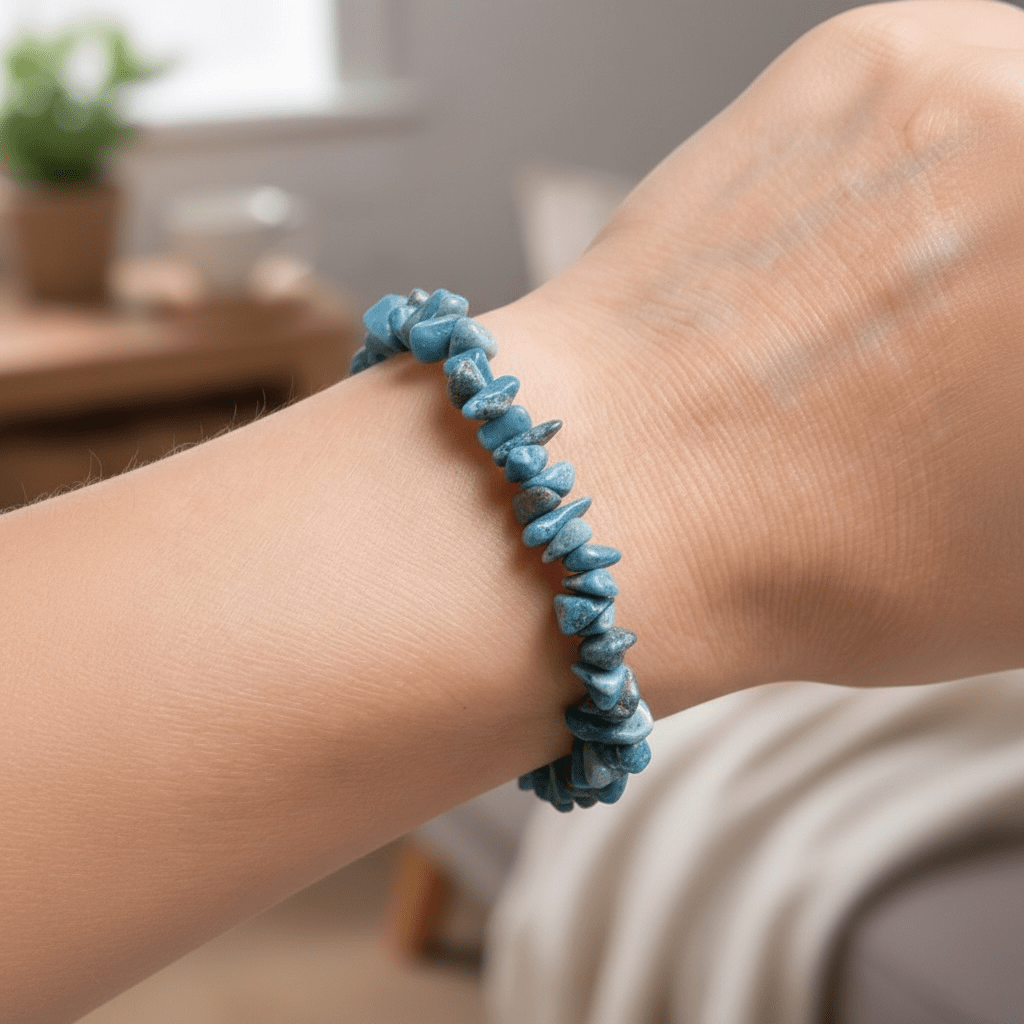 Bracelet apatite bleue Madagascar A+ (perles baroques) - La Boite à Cailloux