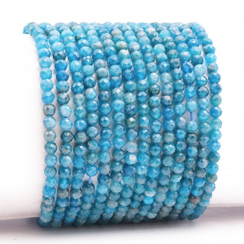 Bracelet apatite bleue Madagascar A (perles facettées 3 - 4mm) - La Boite à Cailloux