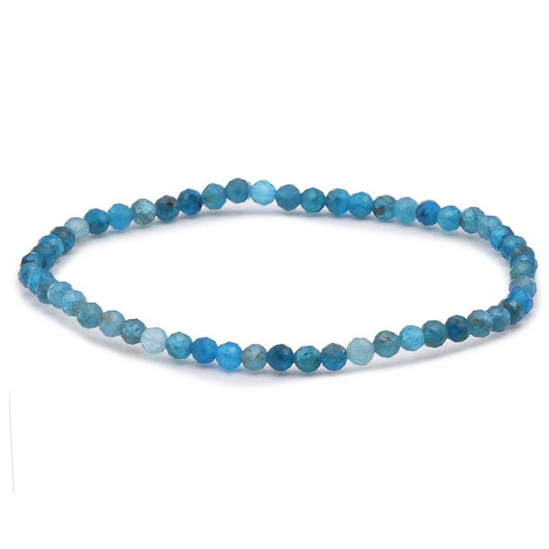 Bracelet apatite bleue Madagascar A (perles facettées 3 - 4mm) - La Boite à Cailloux