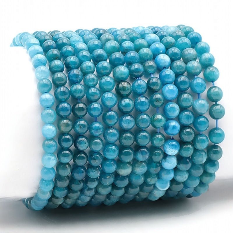 Bracelet apatite bleue Madagascar AA (boules 5 - 6mm) - La Boite à Cailloux