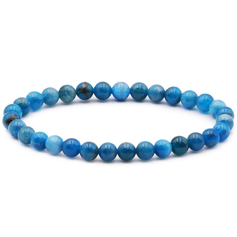 Bracelet apatite bleue Madagascar AA (boules 5 - 6mm) - La Boite à Cailloux