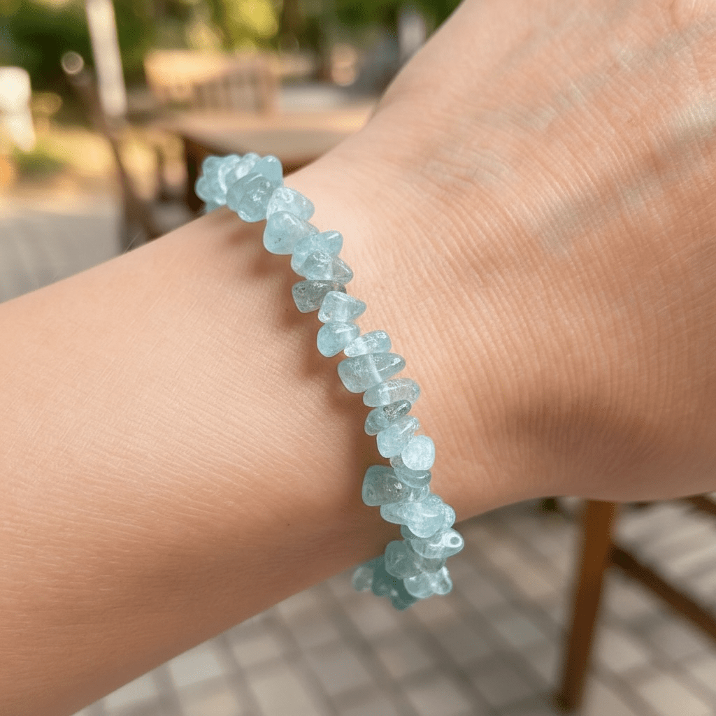 Bracelet apatite bleue Madagascar AA (perles baroques) - La Boite à Cailloux