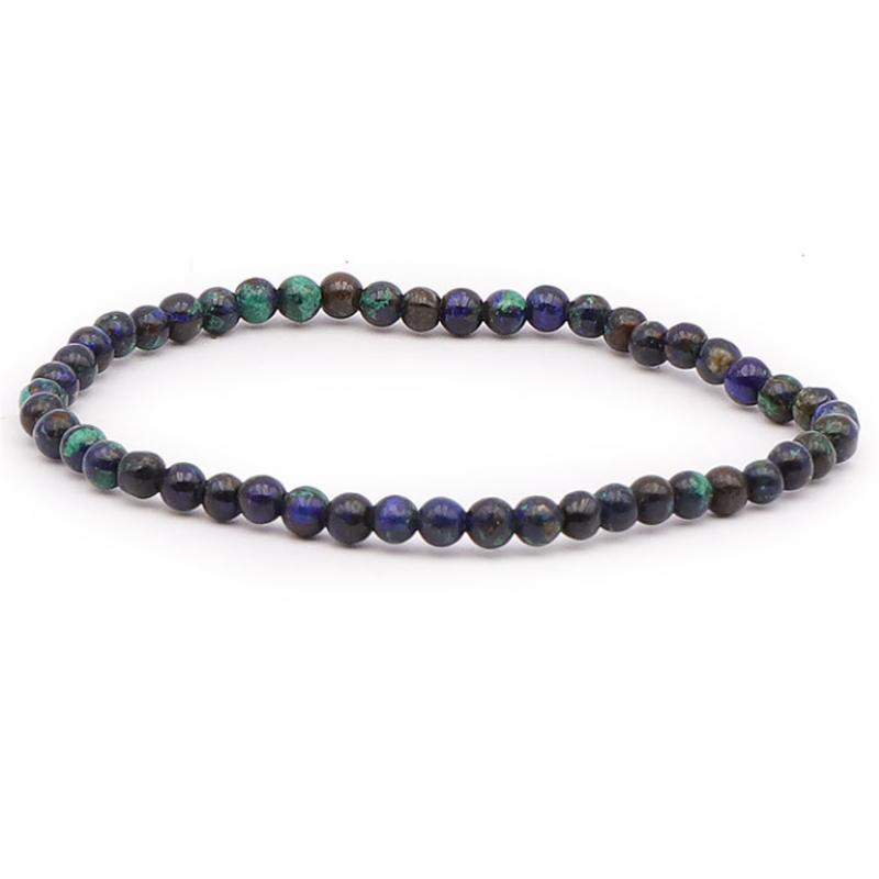Bracelet azurite - malachite naturelle Pérou AA (boules 3 - 4mm) - La Boite à Cailloux