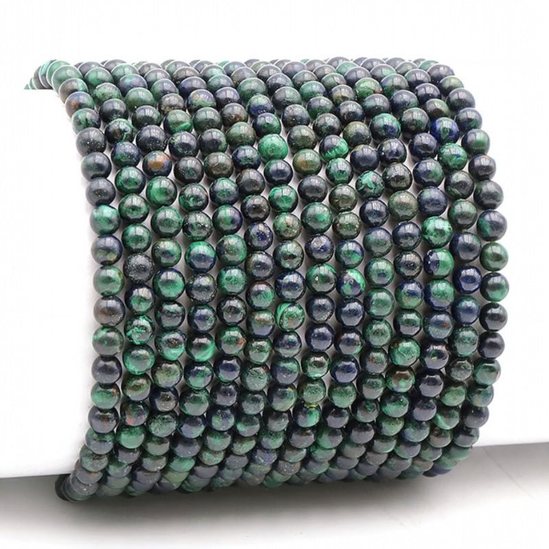 Bracelet azurite - malachite naturelle Pérou AA (boules 3 - 4mm) - La Boite à Cailloux