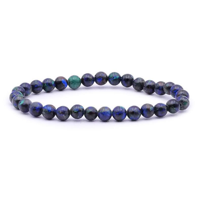 Bracelet azurite - malachite naturelle Pérou AA (boules 5 - 6mm) - La Boite à Cailloux